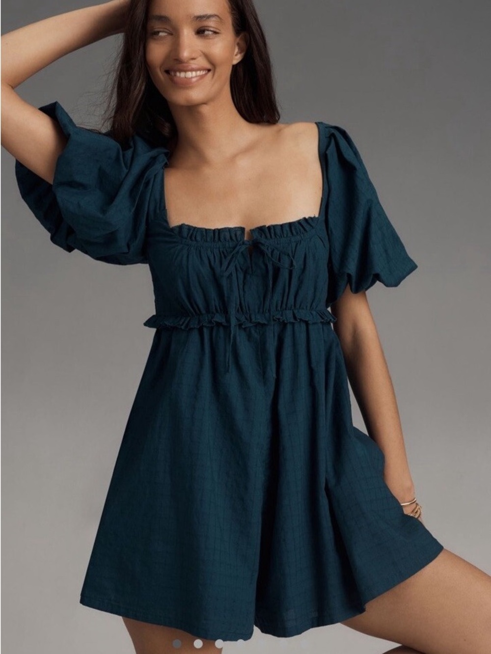 Anthropologie Pilcro Puff Sleeve Babydoll Romper Dark Teal Womens Plus 3x NWT